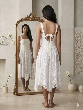 Anthropologie Pilcro Sleeveless Lace Drop Waist Midi Dress Ivory White NWT 8